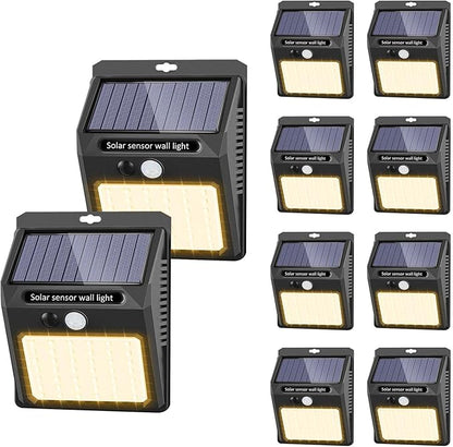 SEZAC Solar Lights Outdoor, 10 Pack Solar Motion Sensor Outdoor Lights with 3 Lighting Modes, IP65 Waterproof Solar Fence Lights for House (Warm White)