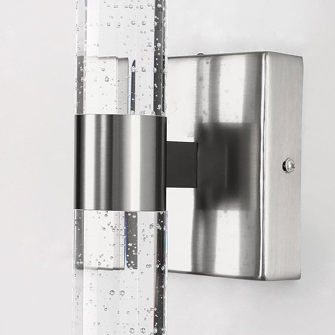 DORESshop Modern Wall Sconces Set of Two, 3CCT Crystal Bathroom Sconces Wall Light, Brushed Nickel Vanity Light Fixture, Sconce Wall Decor Set of 2, Wall Lights for Bedroom, Living Room, Hallway 18in