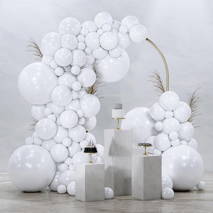 PartyWoo White Balloons 145pcs Different Sizes Pack of 18 12 10 5 Inch Matte White Latex Balloon Arch Kit Garland for Wedding Bridal Graduation Baby Shower Birthday Party Decorations White-Y13