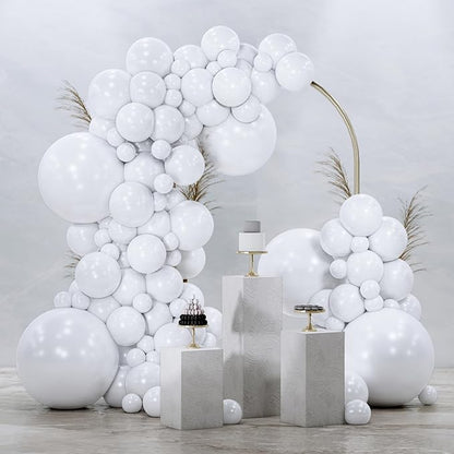 PartyWoo White Balloons 145pcs Different Sizes Pack of 18 12 10 5 Inch Matte White Latex Balloon Arch Kit Garland for Wedding Bridal Graduation Baby Shower Birthday Party Decorations White-Y13
