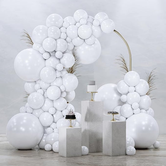 PartyWoo White Balloons 145pcs Different Sizes Pack of 18 12 10 5 Inch Matte White Latex Balloon Arch Kit Garland for Wedding Bridal Graduation Baby Shower Birthday Party Decorations White-Y13