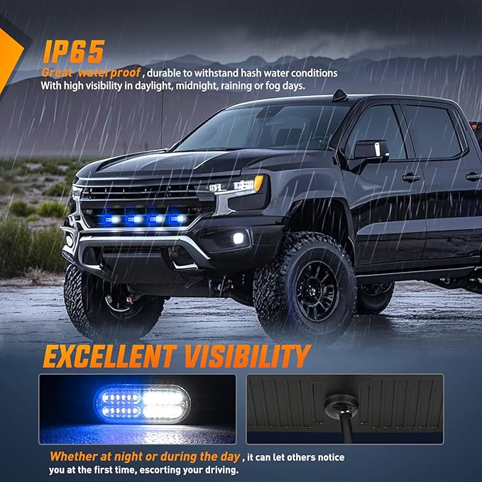 Nilight 4PCS LED Strobe lights 12V 24V Sync Feature Blue White 24LED Emergency Hazard Warning Lights with Controller Hard Wire or Cigarette Lighter Plug for Car Truck RVs Campers