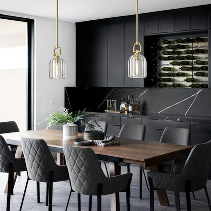 2 PCS of K9 Crystal Pendant Light with Brass Rod,5.1" Dimmable Contemporary Cylinder Light Above Dining Table,Modern Ceiling Hanging Lighting for Bedroom E12 Bulbs Included
