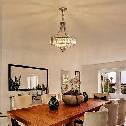 Brushed Nickel Crystal Chandeliers for Dining Room, Modern Round Light Fixture for Kitchen Hallway Bedroom Foyer Living Room, 4 Lights Farmhouse Adjustable Height Hanging Light, 16 Inch