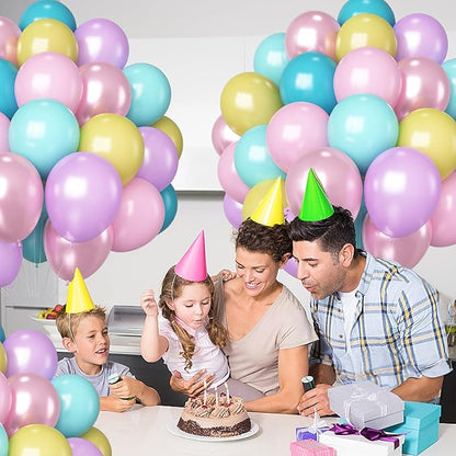 HILAVO Pastel Balloons 60 Pcs Metallic Pink Purple Teal Blue Yellow Multicolor Latex Balloon Macaron Rainbow Pastel Color Party Balloons for Girls Birthday Baby Shower Bridal Wedding Party Decorations