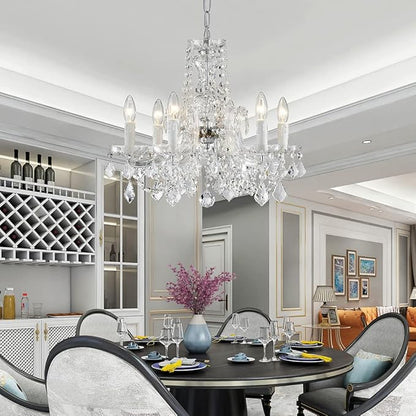 AGV LIGHTING Modern Chandelier Light Fixture, Crystal Pendant Raindrop Chandelier, Maria Theresa Silver Crystals Chandelier with 6-Lights, D20 X H18, Adjustable Chain Max 39"