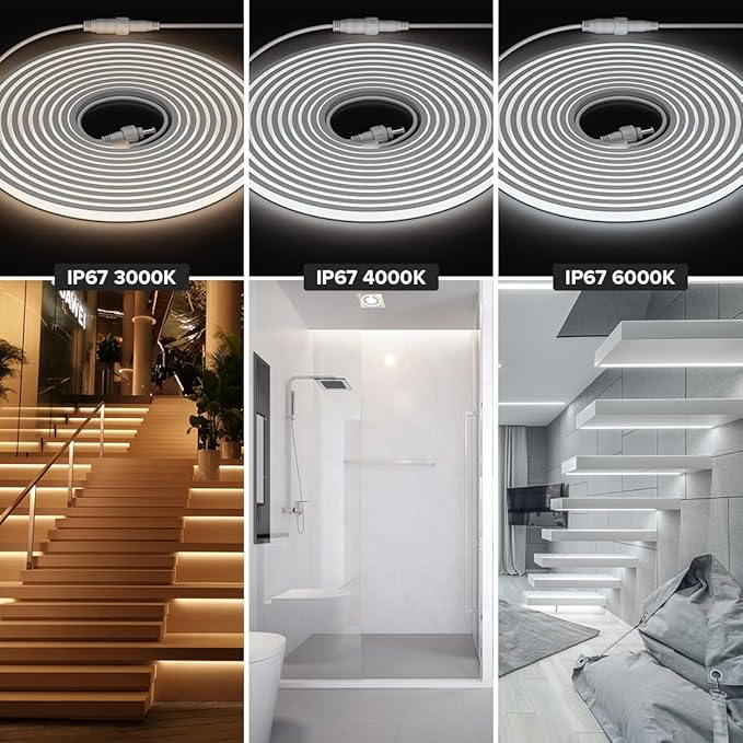 BTF-LIGHTING FCOB COB LED Strip IP67 Waterproof Flexible High Density Uniform Diffused Neon Light 16.4FT DC12V Natural White 4000K 480LED/m CRI90+ for Indoor Decor(No Adapter or Controller)