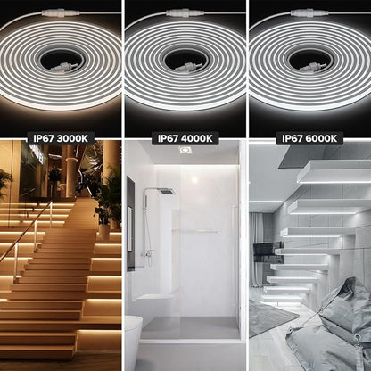BTF-LIGHTING FCOB COB LED Strip IP67 Waterproof Flexible High Density Uniform Diffused Neon Light 16.4FT DC24V Natural White 4000K 480LED/m CRI90+ for Indoor Decor(No Adapter or Controller)