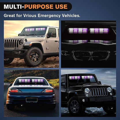 Nilight 32LED Purple White Emergency Dash Strobe Lights with Controller Suction Cups Warning Hazard Interior Front/Rear Windshield Deck Split Light Bar for Truck Construction Vehicle