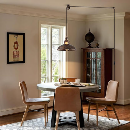 Plug-in Pendant Light with 16FT Cord, Industrial Metal Hanging Lamp with On/Off Switch, Hanging Lights with Plug in Cord for Living Room, Kitchen, Dining Room, Bedroom