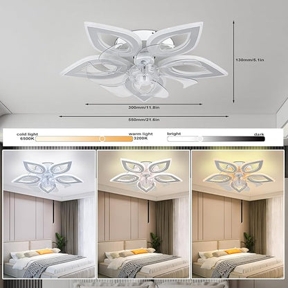 Ceiling Fans with Lights 20" Low Profile Flush Mount Fandelier Fan Lights Ceiling Fixtures with Remote/APP Control Dimmable 6 Speeds Reversible for Bedroom Chandelier Fan Living Room Kitchen