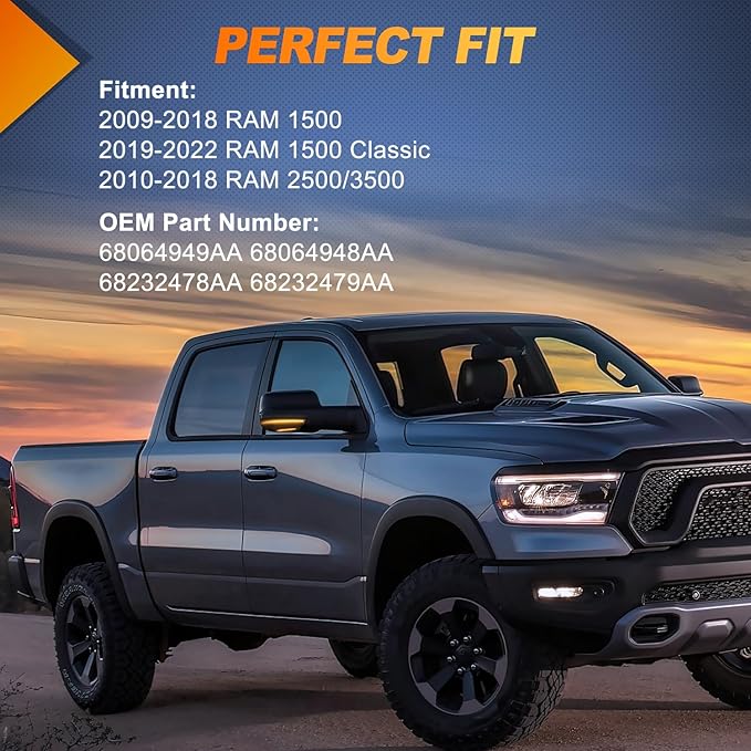 Nilight Side Mirror Marker Light Switchback Amber Turn Signals White Puddle Lights Smoked Lens Plug and Play Compatible With 2009-2018 Ram 1500 2500 3500 2009-2022 Classic