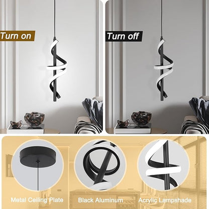 Spiral Led Pendant Light Fixtures, 5500K Cold White Modern Led Pendant Light Kitchen Island, Adjustable Height Kitchen Island Lights Fixtures for Dining Room Kitchen Bedroom Sink, 3 Packs