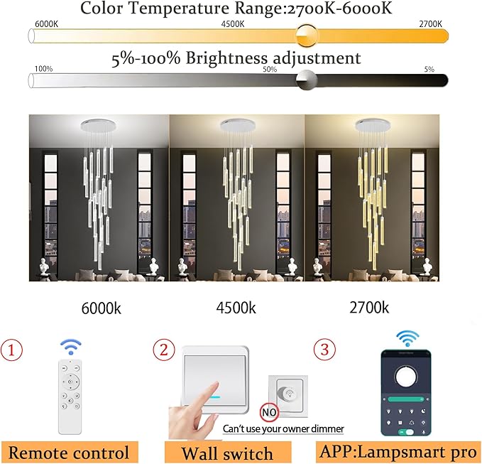 138'' Long Crystal Column Chandelier Extra Large Staircase High Ceiling Chandelier Silver 20-Lights Dimmable Led Pendant Lighting Foyer Entryway Light Source is Replaceable