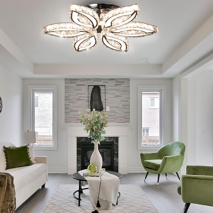 CLAIRDAI 20" Dimmable Modern Crystal Chandelier Flower Led Ceiling Light K9 Crystal Pendant Light Chandelier Led Acrylic Crystal Ceiling Light for Bedroom Living Room Dining Room
