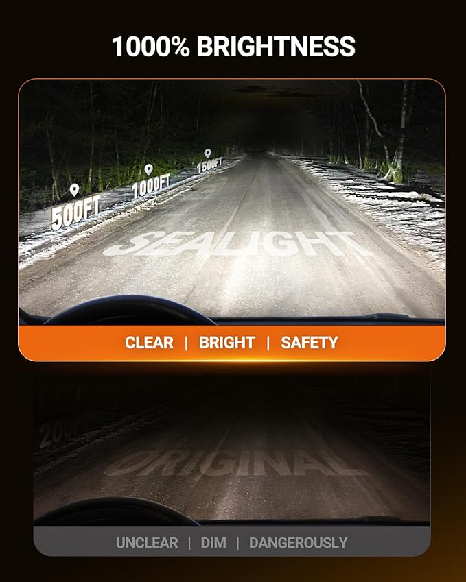 SEALIGHT D1S D1R HID Bulbs, 6500K Cool White 10X Brightness HID Xenon Assembly Replace 66144 66140 85140 85415 (85415C1) 0.01S Instant Start Fog Light Bulbs, Pack of 2