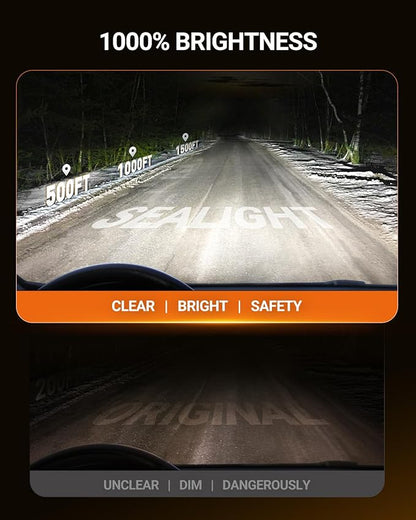 SEALIGHT D1S D1R HID Bulbs, 6500K Cool White 10X Brightness HID Xenon Assembly Replace 66144 66140 85140 85415 (85415C1) 0.01S Instant Start Fog Light Bulbs, Pack of 2