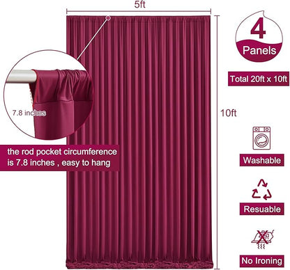 20ft x 10ft Burgundy Backdrop Curtain for Parties Wedding Maroon Wrinkle Free Backdrop Drapes Panels for Birthday Party Bridal Shower Photo Photography Polyester Fabric Background Decoration