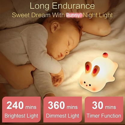 YR YRHH-PET Cute Bunny Night Light, Squishy Rechargeable Bunny Lamp Kids Easter Gift, Big Face Rabbit Decor, Mom or College Girl Gifts, Dimmable Bunnies, Nursery Touch Nightlight, Safe Silicone