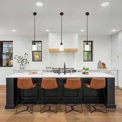 Design House 588541 Aubrey Transitional 1-Light Indoor Dimmable Mini Pendant with White Frosted Glass Shade for Kitchen Island barDining Room Bedroom, Matte Black