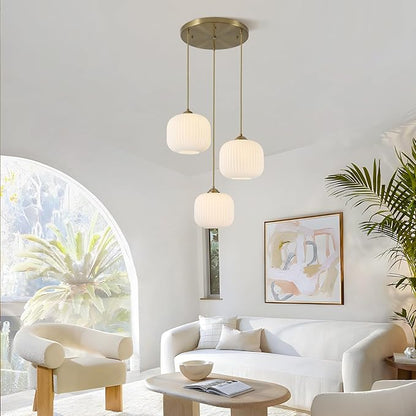 Mid Century Modern Chandelier 3-Light Gold Globe Cluster Chandelier Antique Brass Pendant Lights Kitchen Island 3 Light Hanging Light Fixtures Ceiling Mount Dining Room Pendant Lighting