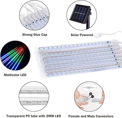 JMEXSUSS 2 Pack Solar Meteor Shower Lights, 16 Tube 288 LED Multicolor Meteor Christmas Lights, Solar Christmas Lights Outdoor Waterproof for Tree Christmas Decorations
