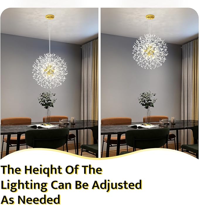 Qamra Modern Gold Crystal Chandeliers, Firework Dandelion Sputnik Chandelier Light Fixture Pendant Lighting for Dining Room, Bedroom, Kitchen, Living Room(9-Light, Gold)