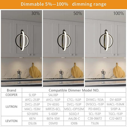 Modern LED Chandelier Black Ring Pendant Light Fixtures 4000K Dimmable Height Adjustable Pendant Lighting for Dining Room Kitchen Island Bedroom Living Room Foyer（3-Pack）