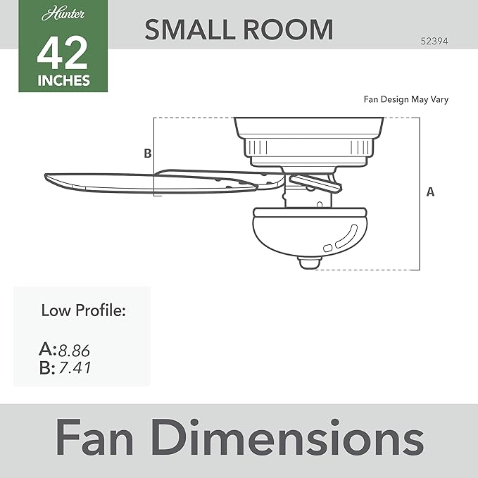 Hunter 42 inch Indoor Ceiling Fan with LED Light - Black Ceiling Fan with Pull Chain, For Bedroom or Living Room, Low Profile Flush Mount, No Remote, 5 Blades - Newsome 52394, Matte Black