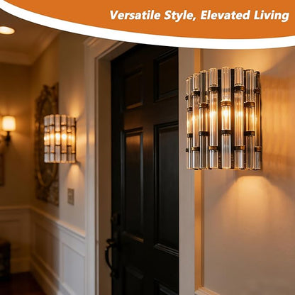 Luxury Wall Lamps & Sconces, 11 4/5" Vintage Crystal Glass Wall Light E12 for Bedroom, Living Room Background Staircase Hallway (Black)