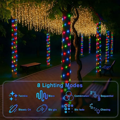 ANJAYLIA 33FT 100 LED Solar Rope Lights Outdoor Waterproof, Solar Powered Rope String Lights with 8 Modes for Outdoor, Patio, Garden, Camping, Holiday & Christmas Décor Multicolor