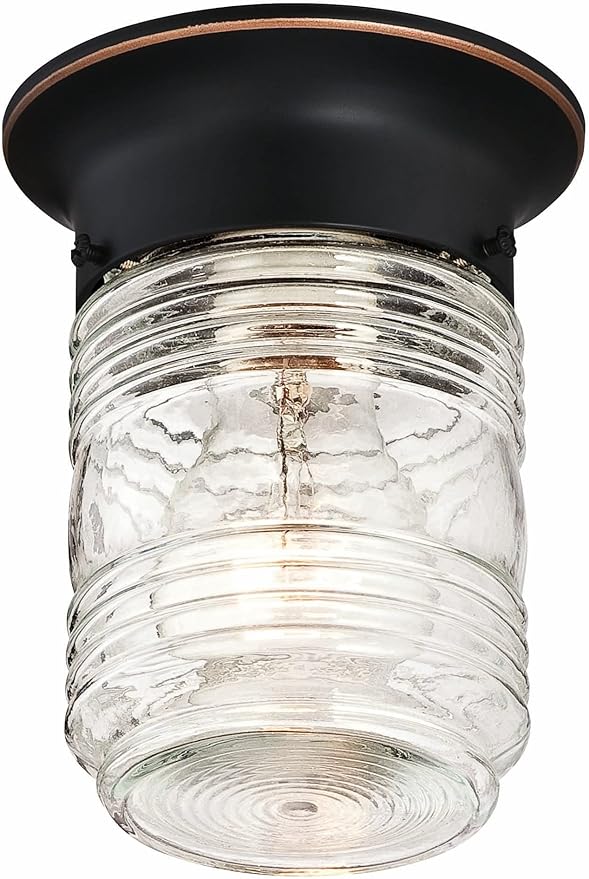 Design House Jelly Jar Ceiling Light, Indoor/Outdoor, Flush Mount, Dimmable, Uses (1) 60W Bulb, Oil Rubbed Bronze, 4.8 in Diameter x 5.9 in H, 587238