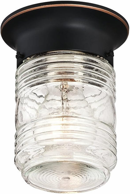 Design House Jelly Jar Ceiling Light, Indoor/Outdoor, Flush Mount, Dimmable, Uses (1) 60W Bulb, Oil Rubbed Bronze, 4.8 in Diameter x 5.9 in H, 587238