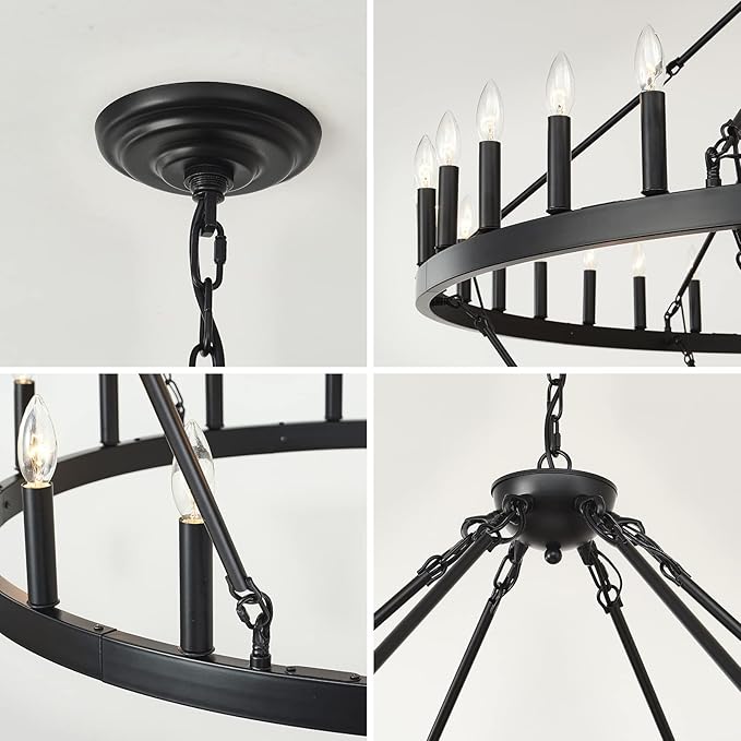 HHR Wagon Wheel Chandelier 2 Tier 54-Light, 60 Inch Large Farmhouse Chandelier, Round Rustic Pendant Light Fixture for High Ceilings Foyer Dining Room E12