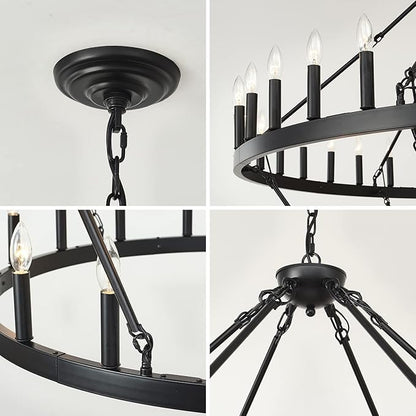 HHR Wagon Wheel Chandelier 2 Tier 54-Light, 60 Inch Large Farmhouse Chandelier, Round Rustic Pendant Light Fixture for High Ceilings Foyer Dining Room E12