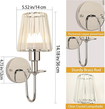Battery Operated Wall Sconces Set of 2 – 5200mAh Rechargeable Crystal Glass, 15 Colors & 10-Level Dimmable, Wireless Wall Lights for Living Room & Bedroom,Sliver