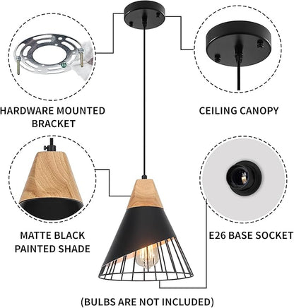 Black Pendant Light, 1 Pack 9.4inch Modern Pendant Lights, Farmhouse Pendant Light, Kitchen Pendant Lighting, Black Pendant Lights Kitchen Island for Living Room, Bar, Bedroom, Office