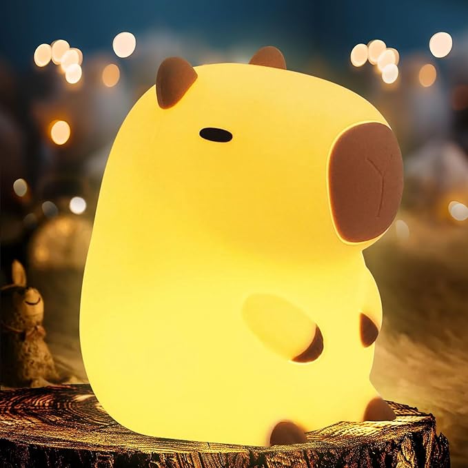 Capybara Night Light, Cute Squishy Lamp Capybara Gifts, Rechargeable Dimmable Animal Silicone Nightlight, Kids LED Capybaras Light, Light Up Capybaras Toy Stuff, Boys Girls Room Dorm Décor