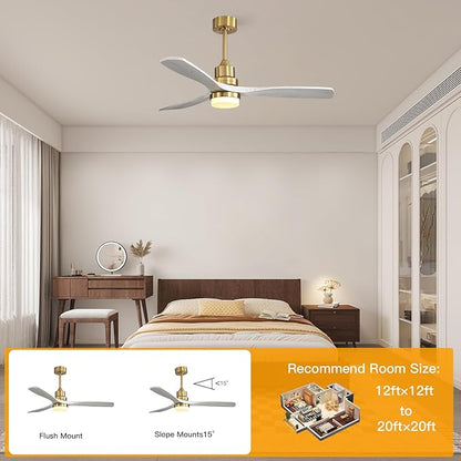 Sofucor Ceiling Fans with Lights, 52 Inch Modern Ceiling Fan with Remote, Low Profile Flush Mount Ceiling Fan for Indoor Outdoor Farmhouse Bedroom Living Room Patio, Dimmable/Timer/Reversible/DC Motor