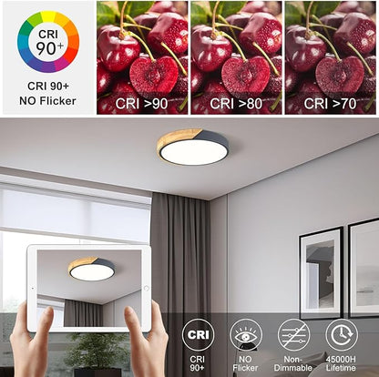 Modern LED Ceiling Light, Minimalist Wood Flush Mount Ceiling Light Fixture, 4000K Not Dimmable, Circle Lighting Lamp with Acrylic Lampshade for Bedroom Dining Room Laundry (Grey, 11.8'')