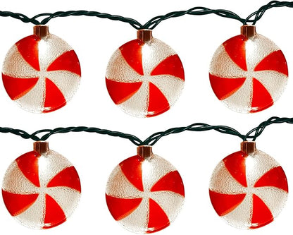 8.5Ft Christmas Candy Light, Christmas Decorations String Lights with 10 Red White Peppermint Bulbs, Plug in Fairy Lights for Indoor Party Kid's Room Xmas Tree Patio Bedroom Garden Decor