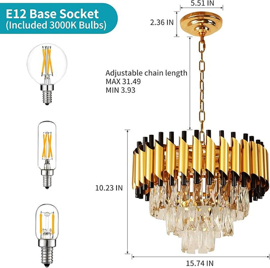 Depuley Modern Gold Crystal Chandelier: 5-Light Flush Mount Chandelier 12 3-Tier Inch Luxury Round Hanging Pendant Light Fixture for Porch Bedroom Dining Room Foyer Included Bulbs