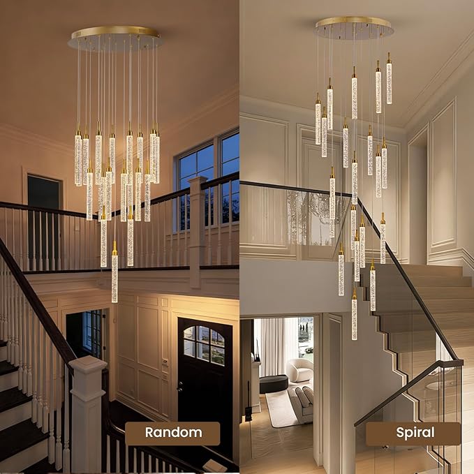 SNZ 20-Light Gold Crystal Chandelier, High Ceiling Chandelier for Staircase, Modern LED Dimmable Pendant Light Fixture for Entryway Hallway Living Room, 157in, Gold