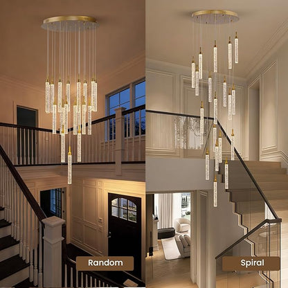 SNZ 20-Light Gold Crystal Chandelier, High Ceiling Chandelier for Staircase, Modern LED Dimmable Pendant Light Fixture for Entryway Hallway Living Room, 157in, Gold