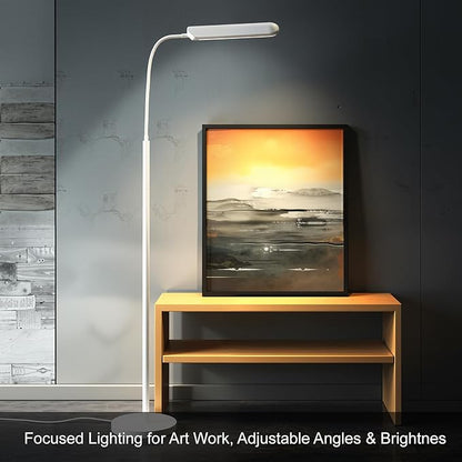 FRIDEKO HOME LED Floor Lamp with Remote, Dimmable Bright Reading Lamp for Crafts, Painting, Office & Bedroom, Adjustable Gooseneck Standing Light, 4 Color Temperatures, 1800LM, Touch Control, White