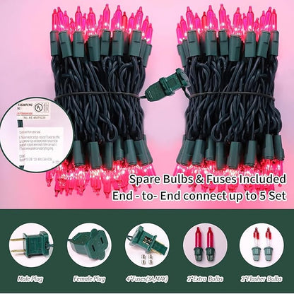 LAMPHOME Pink Christmas Valentine's String Lights 100 Mini Incandescent Fairy Light Decor 20 Ft Green Wire Indoor & Outdoor Party Patio Bedroom, Xmas Tree Garland Easter Holiday Decoration