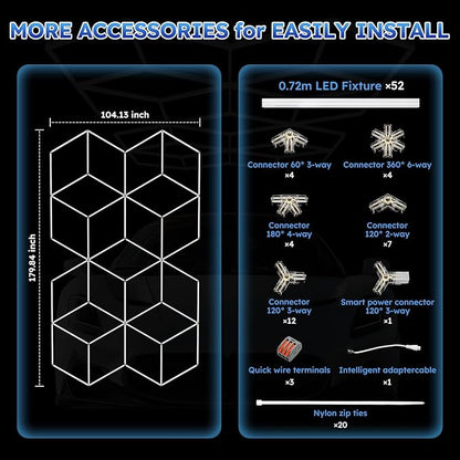 ALLYES Hexagon Garage Lights, LED Honeycomb Garage Lights, 338W 40560LM 6500K, 21 Rhombus Car Detailing Lighting for Workshop Showroom Basement Gym
