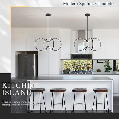 Modern LED Pendant Light Black Dimmable Circular Chandelier, Kitchen Island Pendant Light Fixture with Remote Control for Dining Room, Kitchen, Entry, Living Room(D31.5 Inch)