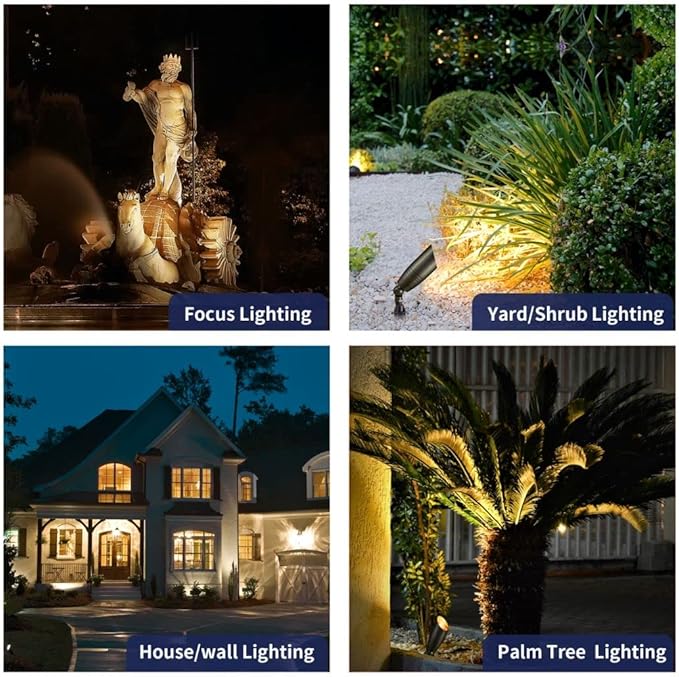 Gardenreet Brass Landscape Lighting Kit (4 Pack LED Spotlights) with 75W Low Voltage Transformer and Mechanical Timer and 100 Feet Cable and 20 Pack Wire Connectors for Outdoor Garden Patio