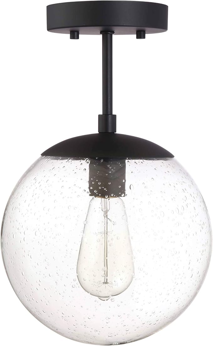 Design House Gracelyn 1-Light Dimmable Semi-Flush Ceiling Light, Clear Seedy Glass, Matte Black, 588517